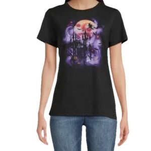 NEW Way to Celebrate Women's Halloween Tee XXL Black Haunted House Witch Gothic